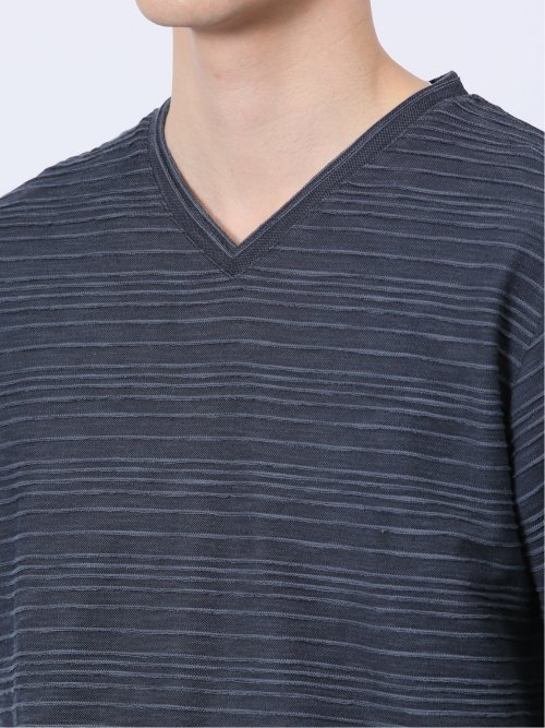 タックジャガード Vネック長袖Tシャツ