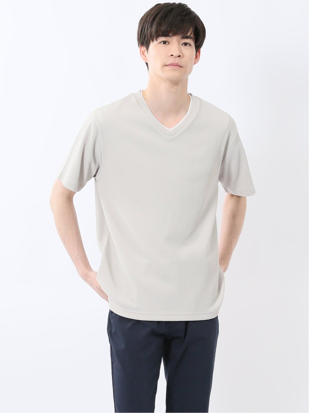 ドライストライプ Vネック半袖Tシャツ