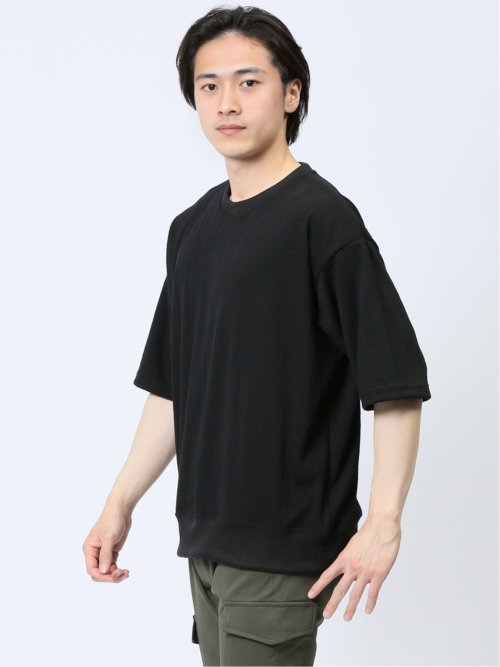 ジャガードケーブル クルーネック5分袖Ｔシャツ