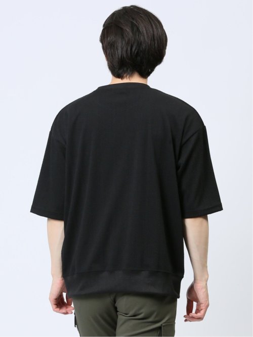 ジャガードケーブル クルーネック5分袖Ｔシャツ