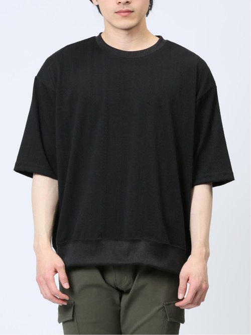 ジャガードケーブル クルーネック5分袖Ｔシャツ