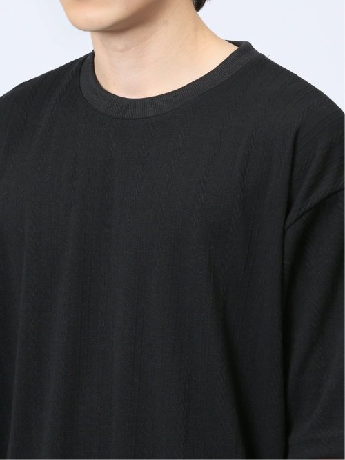 ジャガードケーブル クルーネック5分袖Ｔシャツ