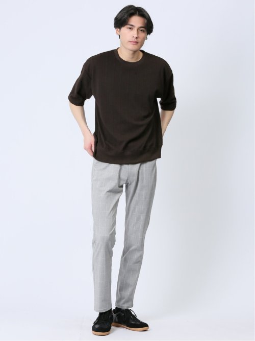 ジャガードケーブル クルーネック5分袖Ｔシャツ