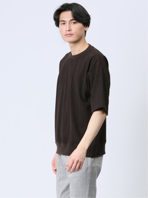 ジャガードケーブル クルーネック5分袖Ｔシャツ