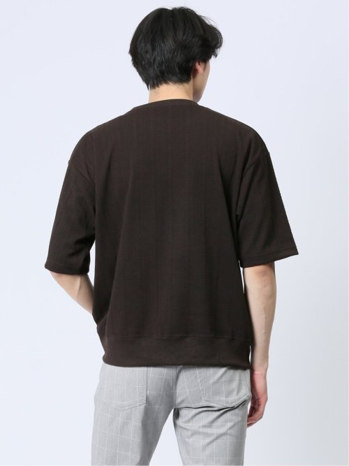ジャガードケーブル クルーネック5分袖Ｔシャツ