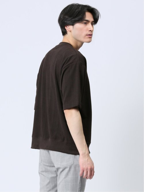 ジャガードケーブル クルーネック5分袖Ｔシャツ