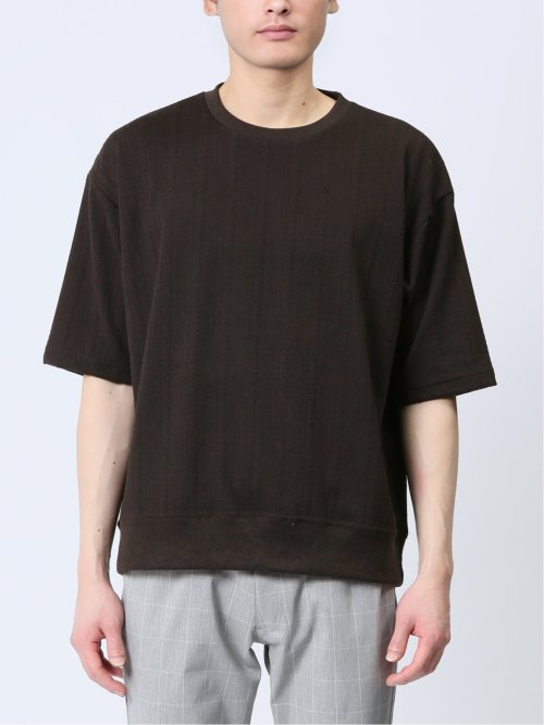 ジャガードケーブル クルーネック5分袖Ｔシャツ