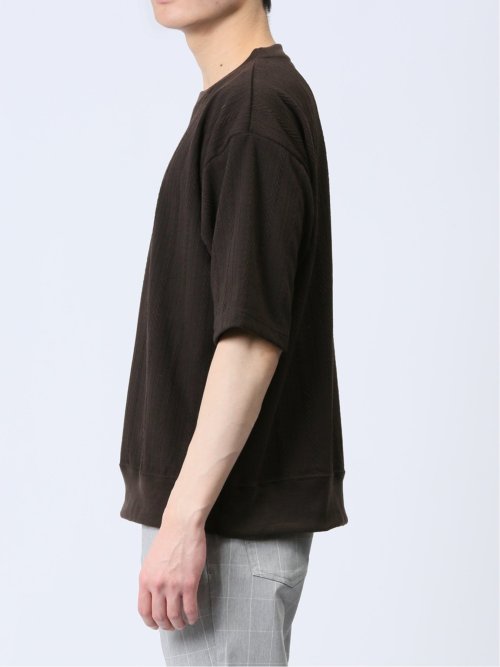 ジャガードケーブル クルーネック5分袖Ｔシャツ