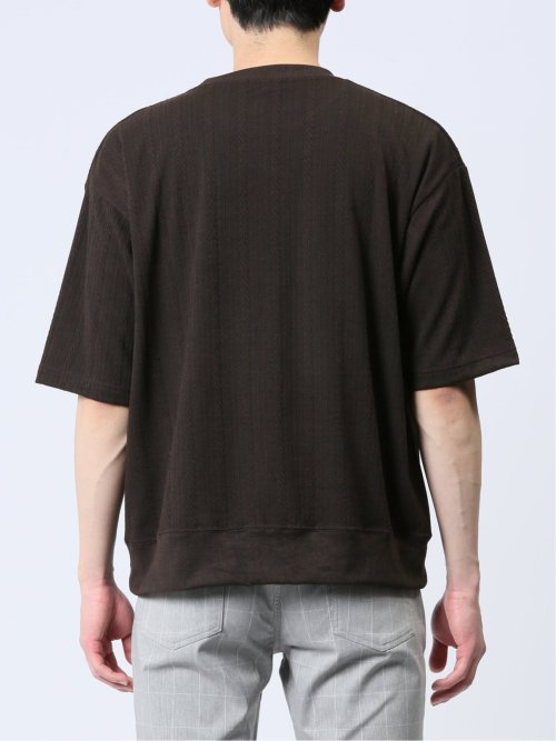 ジャガードケーブル クルーネック5分袖Ｔシャツ