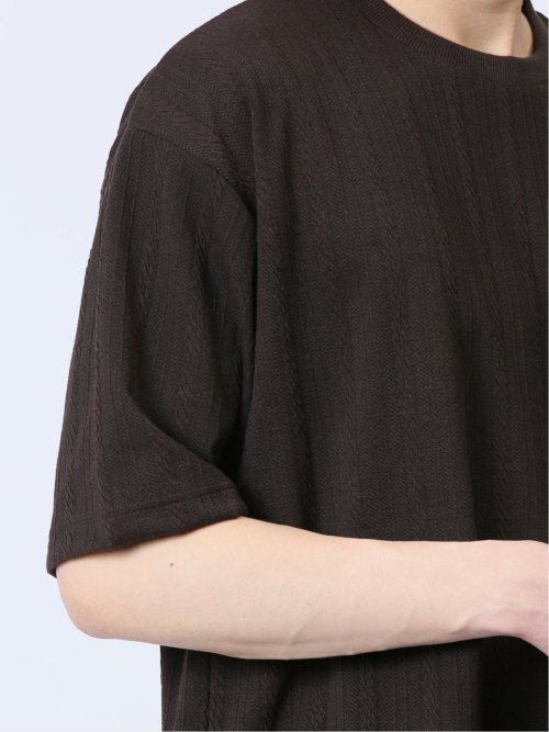 ジャガードケーブル クルーネック5分袖Ｔシャツ