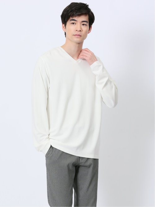 メランジポンチ Vネック長袖Tシャツ(M 01白): トップス | TAKA-Q