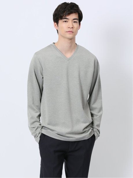 メランジポンチ Vネック長袖Tシャツ