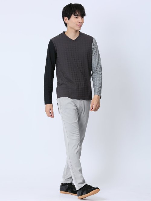 リンクスジャガード千鳥 Vネック長袖Tシャツ