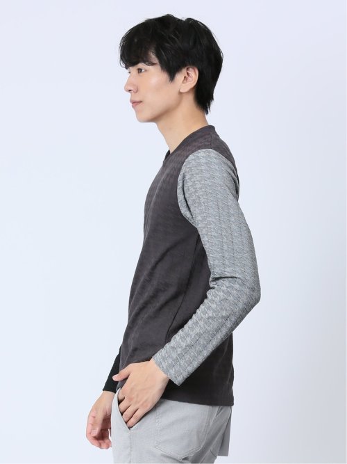 リンクスジャガード千鳥 Vネック長袖Tシャツ