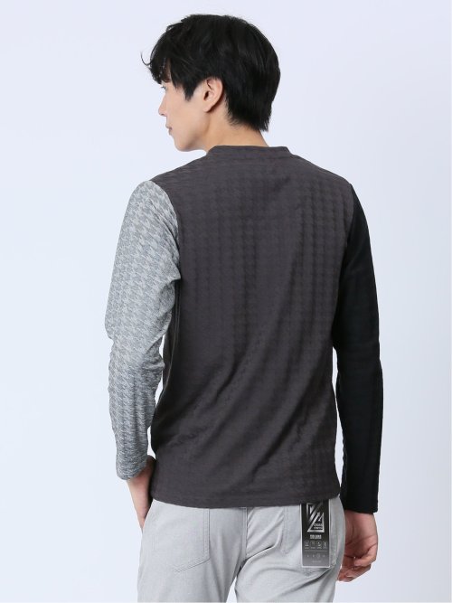 リンクスジャガード千鳥 Vネック長袖Tシャツ