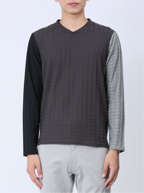 リンクスジャガード千鳥 Vネック長袖Tシャツ