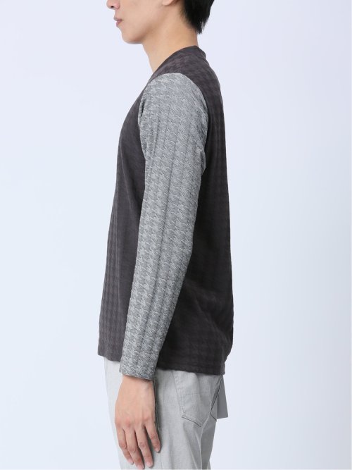 リンクスジャガード千鳥 Vネック長袖Tシャツ