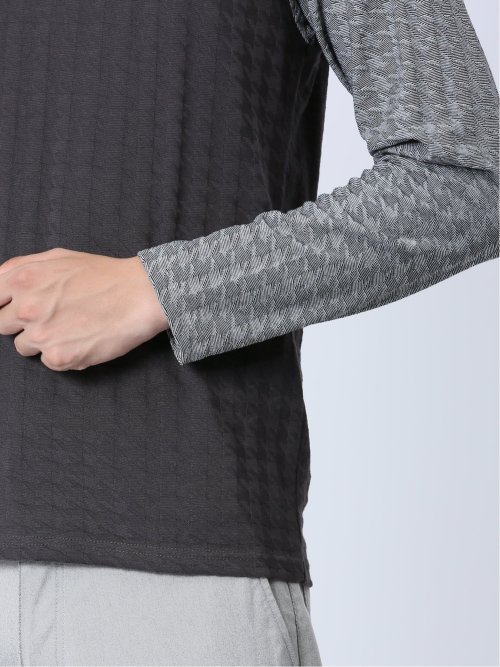 リンクスジャガード千鳥 Vネック長袖Tシャツ