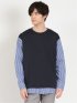 スムース×ストライプ切替 クルーネック長袖Tシャツ