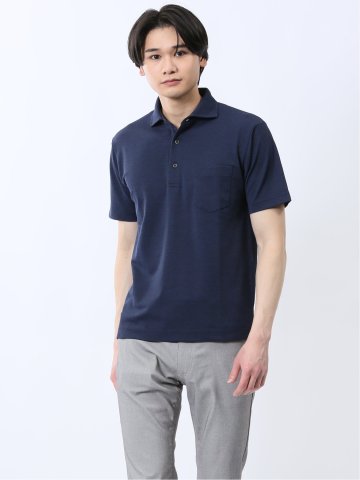 メランジ鹿の子 カッタウェイ半袖ポロシャツ