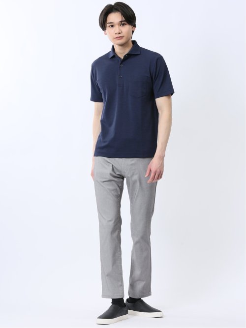 メランジ鹿の子 カッタウェイ半袖ポロシャツ