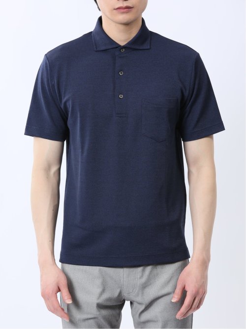メランジ鹿の子 カッタウェイ半袖ポロシャツ