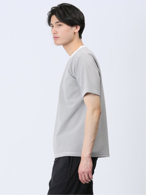 リップルマイクロボーダー クルーネック半袖Tシャツ