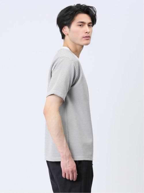 リップルマイクロボーダー クルーネック半袖Tシャツ