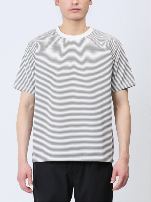 リップルマイクロボーダー クルーネック半袖Tシャツ