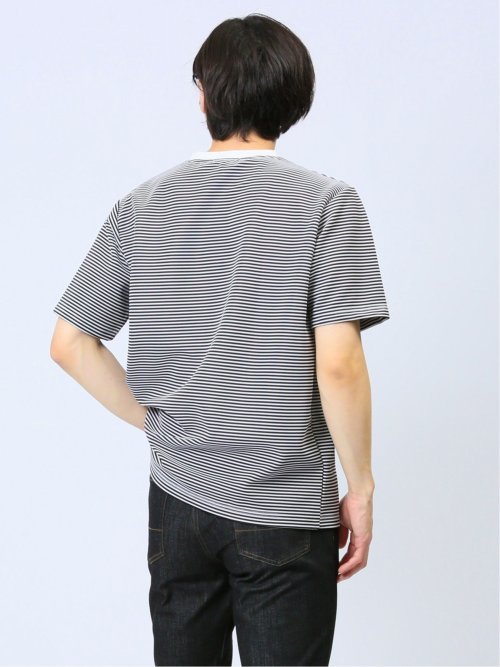 リップルマイクロボーダー クルーネック半袖Tシャツ