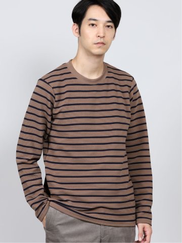 リップルボーダー クルーネック長袖プルオーバー