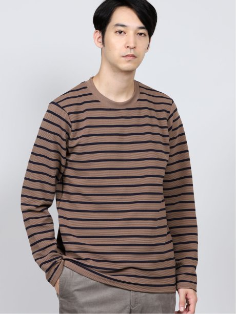 リップルボーダー クルーネック長袖プルオーバー