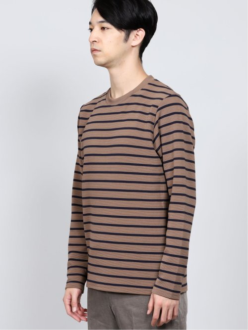 リップルボーダー クルーネック長袖プルオーバー