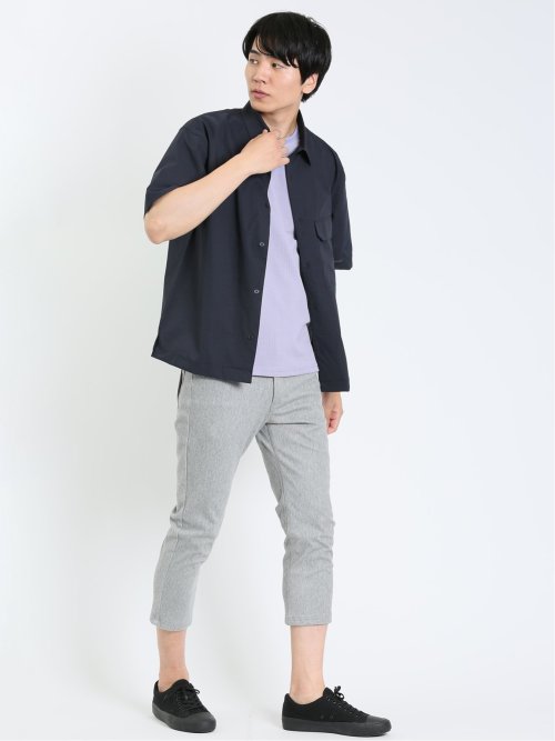 ふくれジャガード チェック柄 クルーネック半袖Ｔシャツ