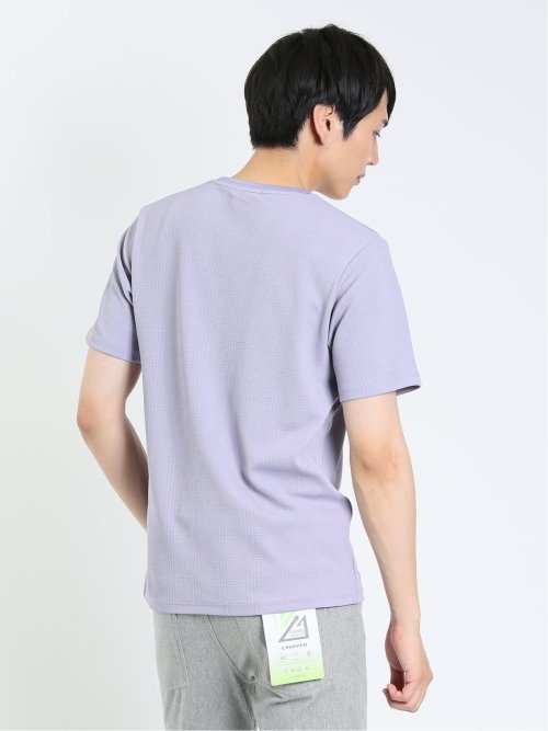 ふくれジャガード チェック柄 クルーネック半袖Ｔシャツ