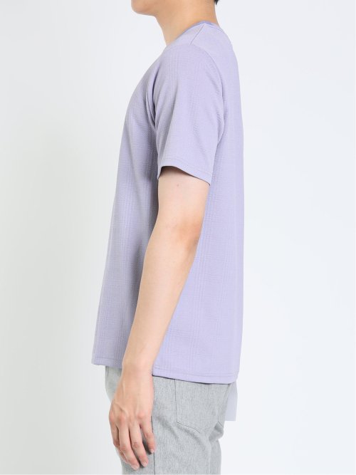 ふくれジャガード チェック柄 クルーネック半袖Ｔシャツ