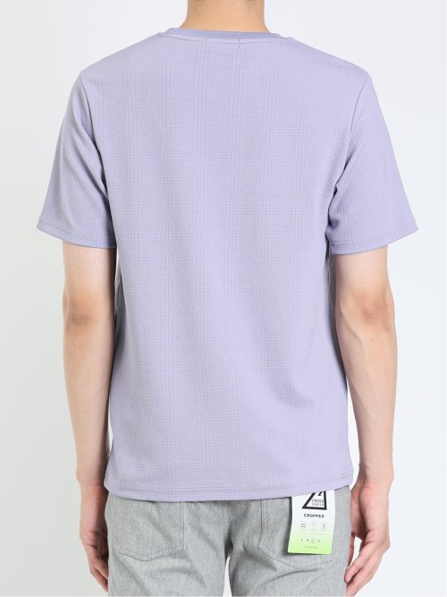 ふくれジャガード チェック柄 クルーネック半袖Ｔシャツ