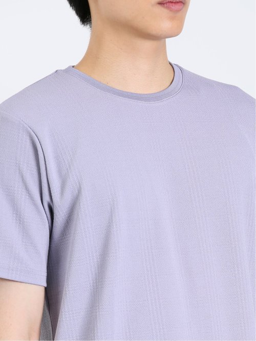 ふくれジャガード チェック柄 クルーネック半袖Ｔシャツ