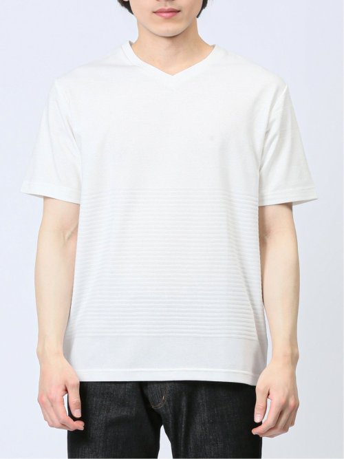 リンクスパネルボーダー Vネック半袖Tシャツ