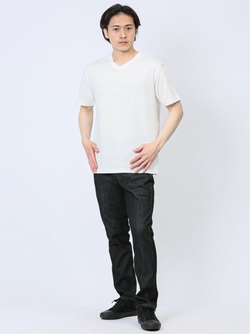 リンクスパネルボーダー Vネック半袖Tシャツ
