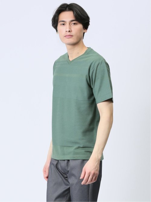 リンクスパネルボーダー Vネック半袖Tシャツ