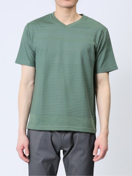 リンクスパネルボーダー Vネック半袖Tシャツ