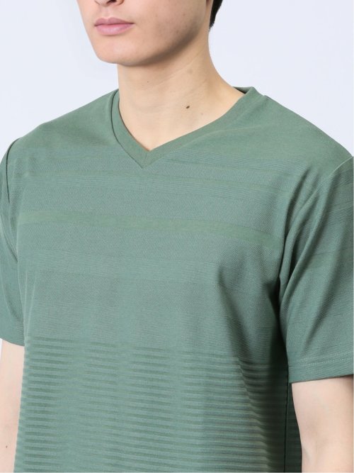 リンクスパネルボーダー Vネック半袖Tシャツ
