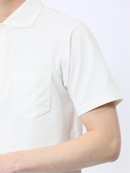 カットサッカー ワイドカラー半袖ポロシャツ