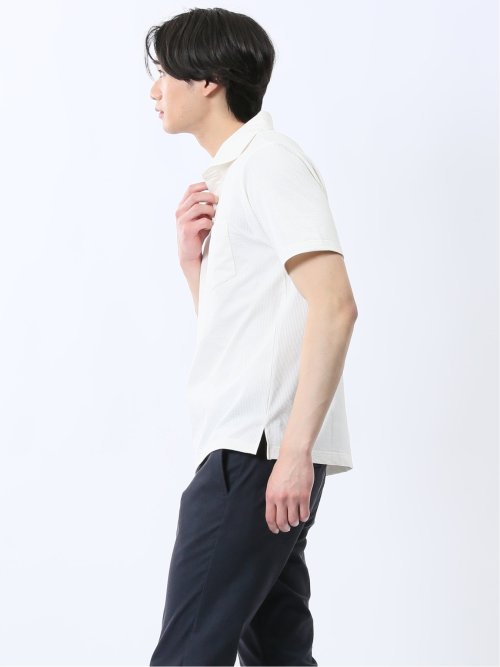 カットサッカー ワイドカラー半袖ポロシャツ