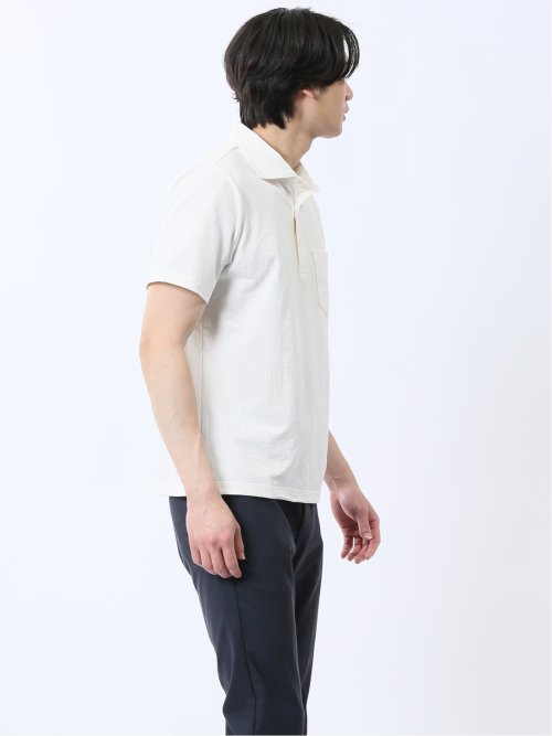 カットサッカー ワイドカラー半袖ポロシャツ