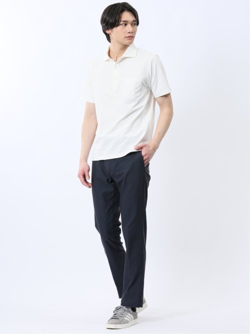 カットサッカー ワイドカラー半袖ポロシャツ