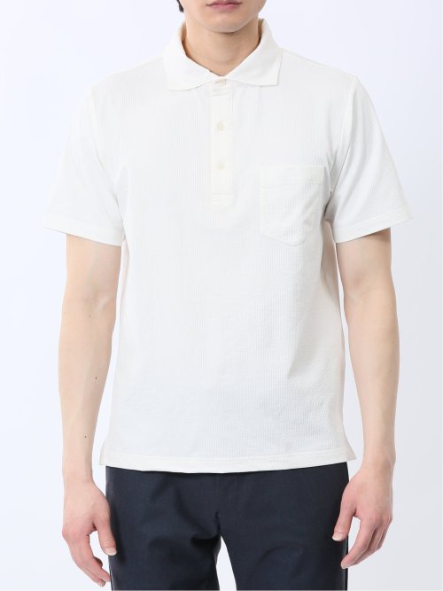 カットサッカー ワイドカラー半袖ポロシャツ