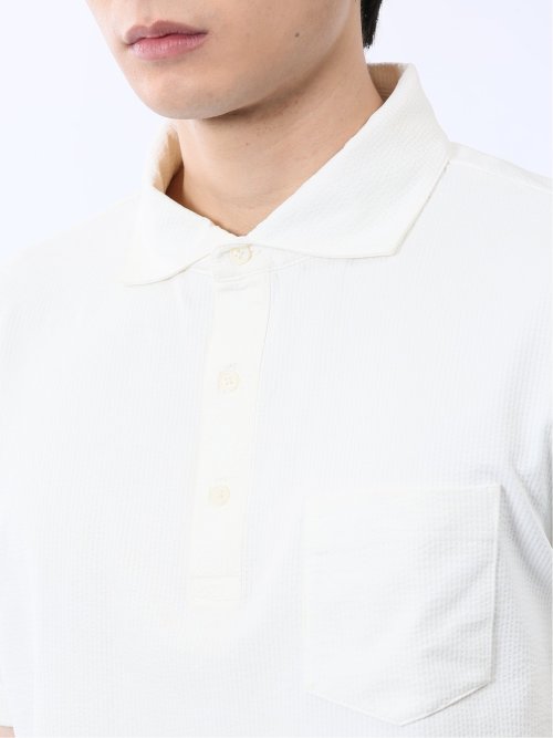 カットサッカー ワイドカラー半袖ポロシャツ