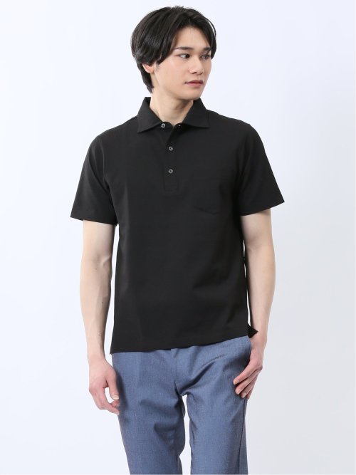 カットサッカー ワイドカラー半袖ポロシャツ